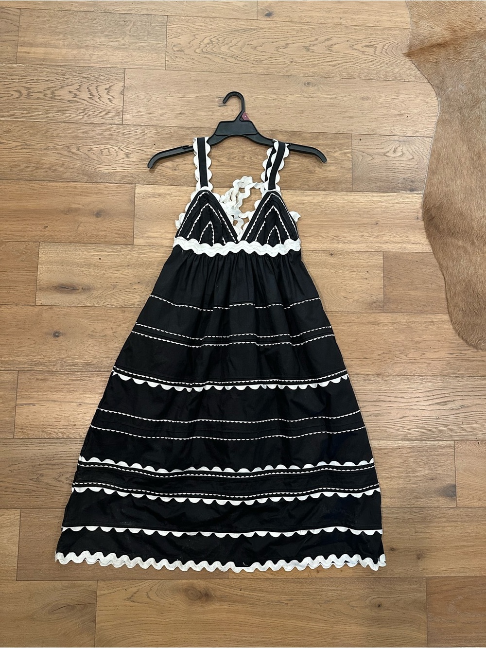 Women's Black Midi Dress with White Ric-Rac Trim